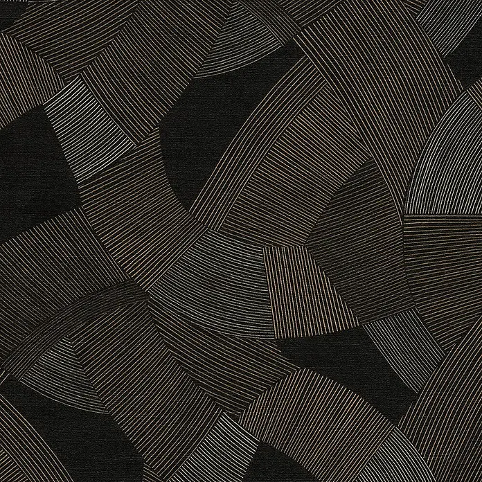A.S. Création Cuba 2 Vliestapete Grafik - Schwarz-Braun, Grafisch, 10,05 x 0,53 m - Abstraktes geometrisches Muster mit metallischen Gold- und Silberlinien auf dunklem, texturiertem Hintergrund.