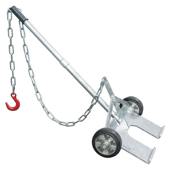 Bauer Palettenwagen Palettenzug PZ, feuerverzinkt - L x B x H: 1.175 cm x 610 cm x 0,3 m - Silberner Metall-Fasskarren mit zwei Rädern, langem Griff und Kette mit rotem Haken zum einfachen Fass-Transport.