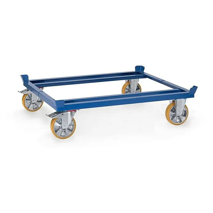 Fetra Palettenwagen Paletten-Fahrgestell für Gitterboxen und Flachpaletten 1200 x 800 mm - L x B x H: 125,5 cm x 85,5 cm x 0,01 m - Blauer Metall-Transportrahmen mit vier Lenkrollen für den mobilen Warentransport oder als Geräteunterbau.