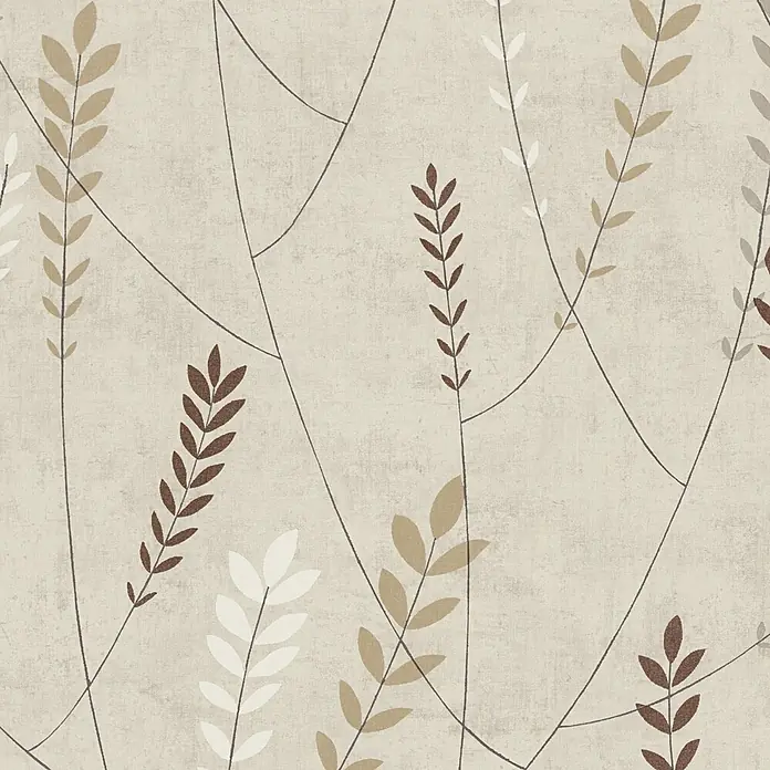 A.S. Création Nordic Feeling Vliestapete Skandi - Beige-Braun, Floral, 10,05 x 0,53 m - Abstraktes botanisches Muster mit dünnen Stielen und Blättern in Braun-, Beige- und Weißtönen.