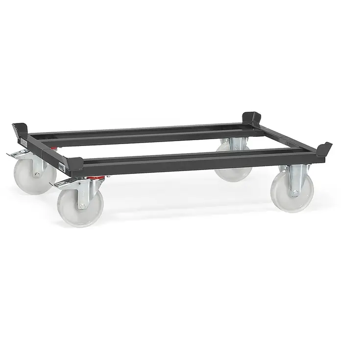 Fetra Palettenwagen Paletten-Fahrgestell mit Polyamid-Räder Grey Edition - L x B x H: 121 cm x 81 cm x 0,01 m - Schwarzer Metall-Rollwagen mit vier transparenten Lenkrollen zum Transport von Gegenständen.