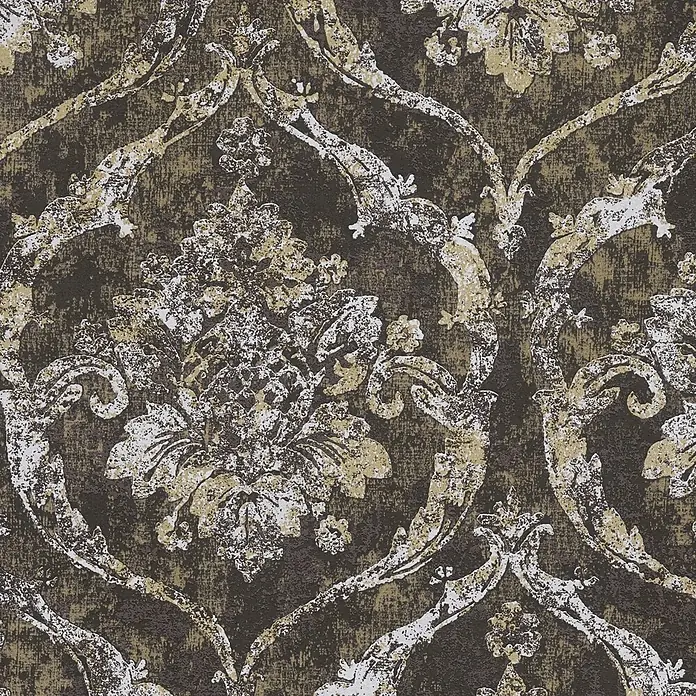 A.S. Création Metropolitan Stories Vibes & Styles Vliestapete Barock - Braun, Ornament, 10,05 x 0,53 m - Strukturtapete mit koptattem Damastmuster in Dunkelbraun, Cremeweiß und Beige.