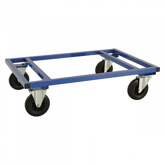 Kongamek Palettenwagen Palettenwagen in blau 305mm hoch mit Bremse für Paletten 1200x1000mm -  - Blauer Metall-Rollwagen mit vier schwarzen Lenkrollen.