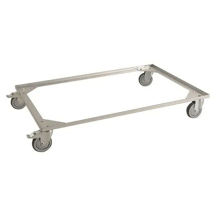 Kongamek Palettenwagen Palettenwagen in grau 185mm hoch 150kg Tragkraft für EUR-Paletten 1200x800 -  - Rahmen aus silbernem Metall mit vier grauen Lenkrollen, zum Transport von Behältern oder Kisten.