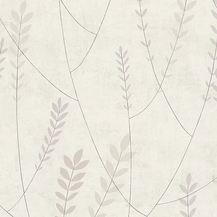 A.S. Création Nordic Feeling Vliestapete Skandi - Grau, Floral, 10,05 x 0,53 m - Gemusterte Tapete mit grauen Linien und hellen Blättern auf strukturiertem Cremeweiß-Hintergrund.