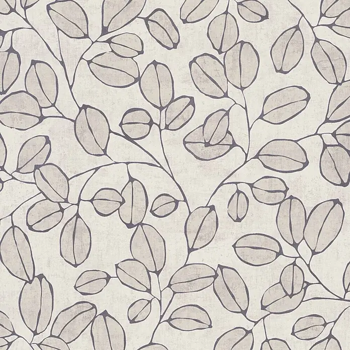 A.S. Création Nordic Feeling Vliestapete Blätter III - Grau-Weiß, Floral, 10,05 x 0,53 m - Nahtloses, organisches Muster aus stilisierten grauen Blättern und dunklen Ästen mit feiner Textur.