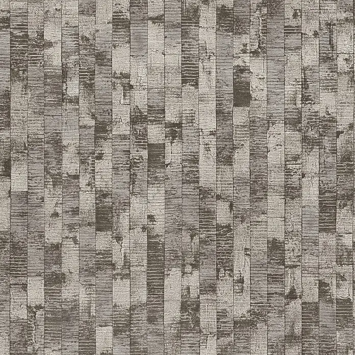 A.S. Création Metropolitan Stories Vibes & Styles Vliestapete Struktur I - Grau-Braun, Floral, 10,05 x 0,53 m - Vertikales Streifenmuster in Grau- und Cremetönen, mit abgenutzter Holz- oder Betontextur.