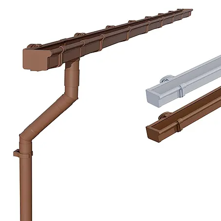 Inefa  Kastendachrinne 8m Set PVC NW83 / 83mm für Gartenhaus, Carport Braun