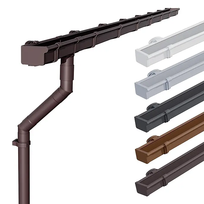 Inefa Kastendachrinne 2x Set 3m PVC NW68 / 68mm Dunkelbraun - Nennweite: 68 mm, Länge: 300 cm, Kunststoff, Braun - Sortiment von Kunststoff-Regenrinnen und Fallrohren in verschiedenen Farben: Braun, Weiß, Hellgrau, Dunkelgrau. Mit Endstücken und Verbindern.