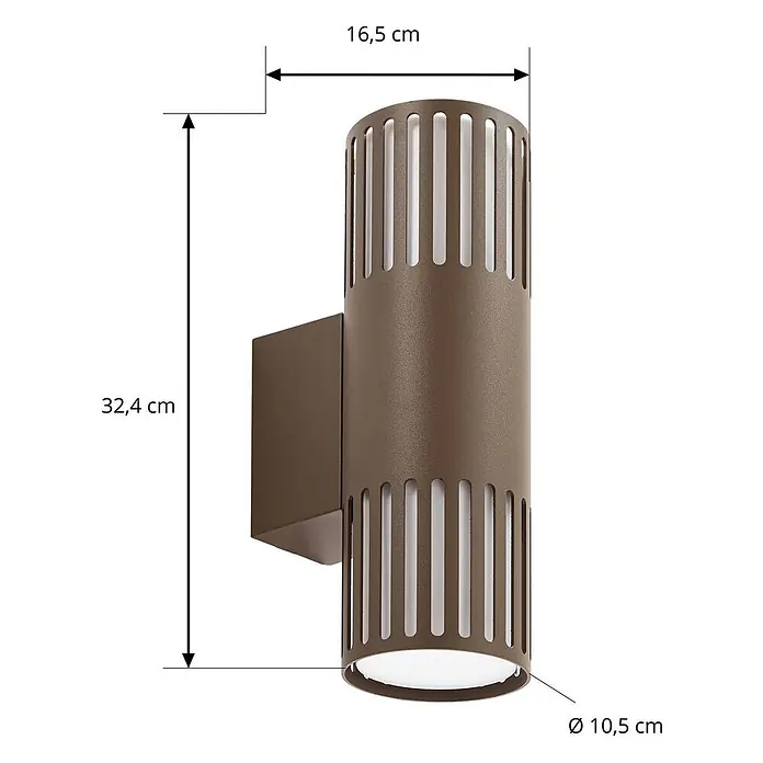 Lindby Wandleuchte aussen in braun, weiß, Aussenlampe Wand -  - Braune zylindrische Wandleuchte mit Lamellendesign für Auf-/Abwärtsbeleuchtung.