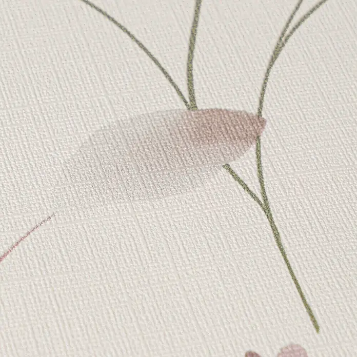 A.S. Création Pintwalls 3 Vliestapete Gräser - Weiß-Braun, Floral, 10,05 x 0,53 m - Texturierte cremefarbene Tapete mit zartem grünem und altrosafarbenem Blumenmuster.