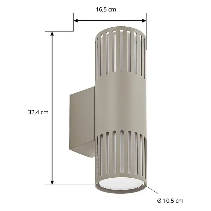 Lindby Wandleuchte aussen in grau, weiß, Aussenlampe Wand -  - Zylindrische graue Metall-Auf-Ab-Wandleuchte mit Lamellendesign, für den Außenbereich geeignet.