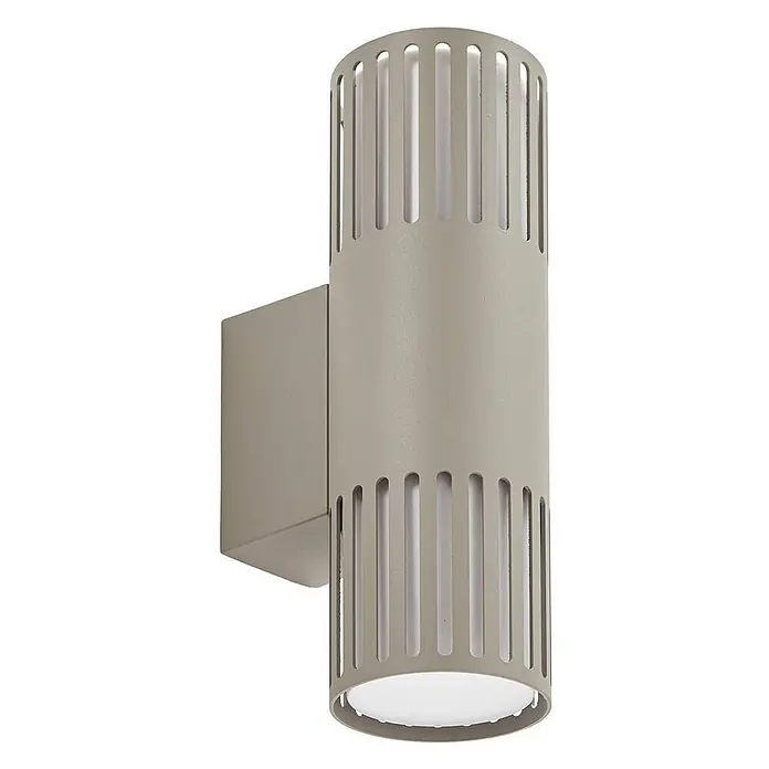 Lindby Wandleuchte aussen in grau, weiß, Aussenlampe Wand -  - Matte graue zylindrische Up/Down-Wandleuchte mit vertikalen Lamellen und weißen Diffusoren.