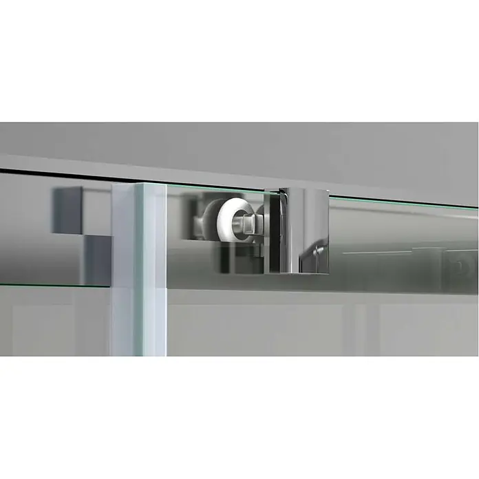 Mampara de ducha frontal Austin - 120 x 195 cm, Espesor de vidrio: 6 mm, Cromo, Vidrio transparente - Sistema de rodillos cromado y blanco para puerta de ducha corredera de cristal sin marco.