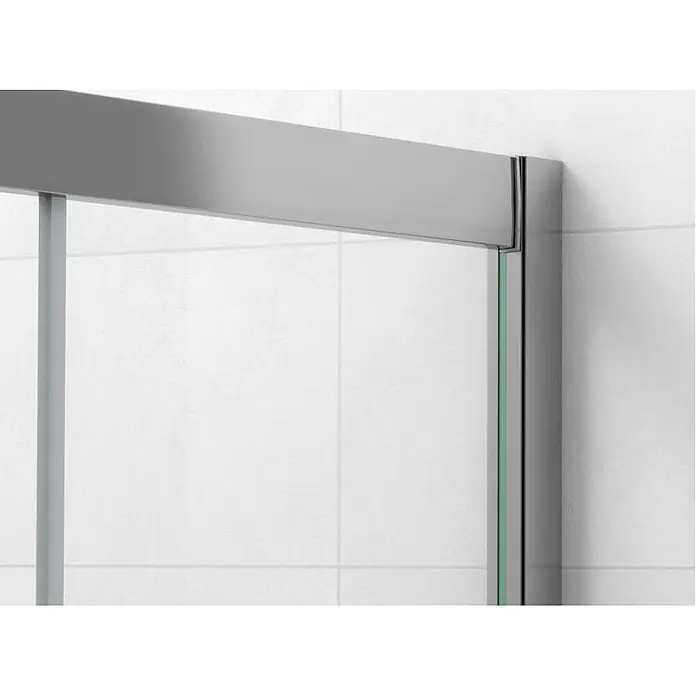 Mampara de ducha frontal Austin - 120 x 195 cm, Espesor de vidrio: 6 mm, Cromo, Vidrio transparente - Marco de metal color plata de una mampara de ducha con vidrio transparente.