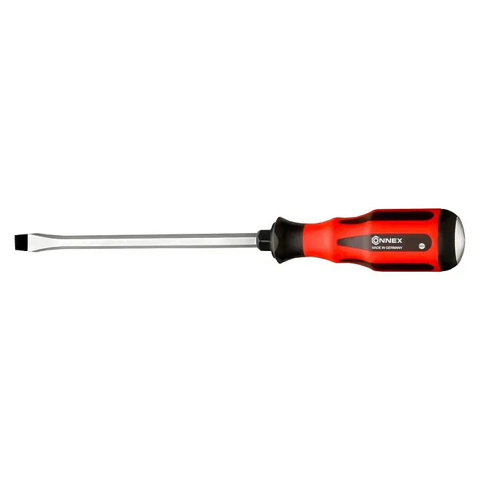 Connex Destornillador COX316150 - SL 8 mm, Longitud de la hoja: 150 mm - Un destornillador con mango rojo y negro y cabeza plana. Fabricado en Alemania para alta calidad y precisión.