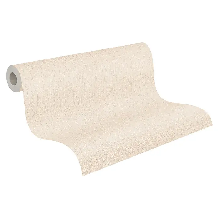 A.S. Création Metropolitan Stories Vibes & Styles Vliestapete Struktur II - Beige-Creme, Uni, 10,05 x 0,53 m - Strukturierte hellbeige Tapetenrolle, teilweise abgerollt.