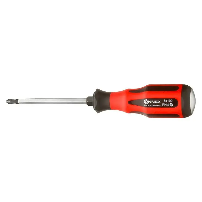 Connex Destornillador COX356002 - PH 2, Longitud de la hoja: 100 mm - Destornillador Phillips CONNEX rojo y negro (PH2) con vástago hexagonal, 6x100mm, fabricado en Alemania.