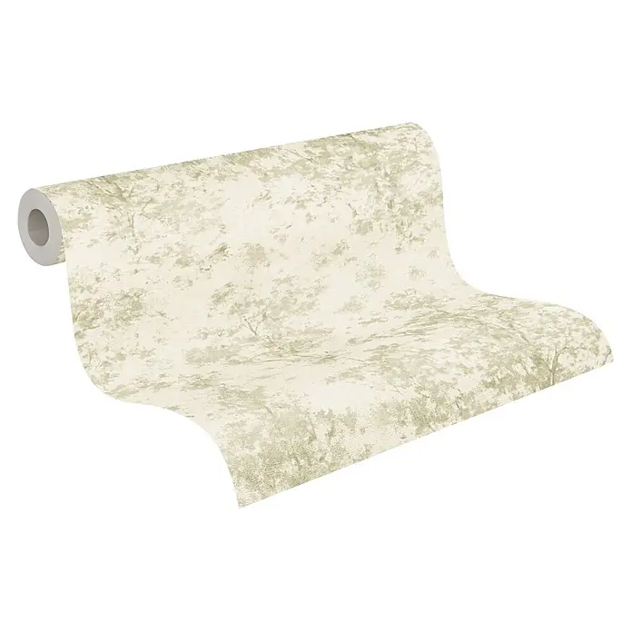 A.S. Création Metropolitan Stories Vibes & Styles Vliestapete Zweige - Creme-Grün, Floral, 10,05 x 0,53 m - Rolle strukturierter Tapete in Hellbeige mit subtilem grünem Abstraktmuster, abrollend.