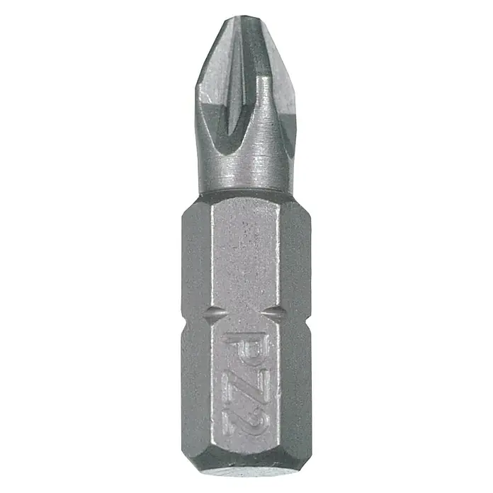 Connex Punta COXT973011 - PZ 1, 25 mm - Primer plano de una punta de destornillador Pozidriv plateada PZ2, ideal para trabajos de atornillado precisos en taller y hogar.