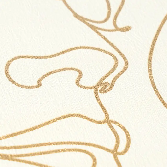 A.S. Création Pintwalls 3 Vliestapete Gesichter - Weiß-Gold, Grafisch, 10,05 x 0,53 m - Cremefarbene strukturierte Oberfläche mit schimmernden goldenen, abstrakten Linien.