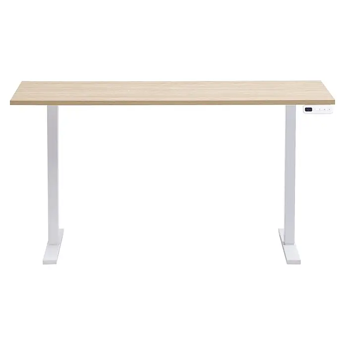 Schildmeyer Arezzo Schreibtisch - L x B: 60 x 138 cm, Höhenverstellung: 72,7 cm - 117,2 cm, Eiche/Weiß - Höhenverstellbarer Schreibtisch mit heller Holzplatte und weißem Gestell, digitaler Steuerung zur Höhenanpassung.
