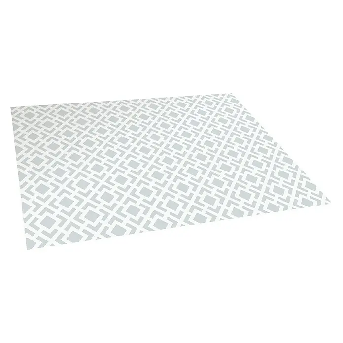 Alfombra de vinilo Living geométrica - Gris, 180 x 120 cm - Patrón gráfico de una alfombrilla de corte rectangular gris claro sobre fondo negro.