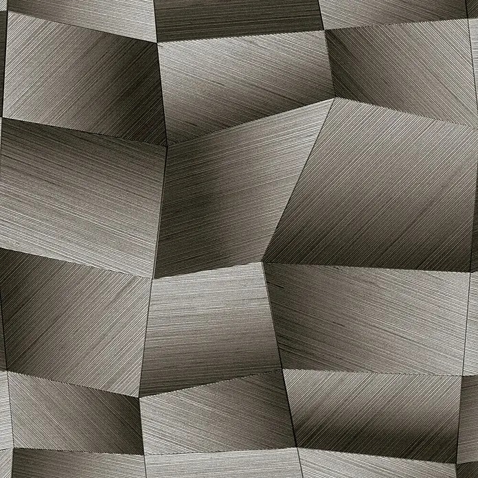 A.S. Création Metropolitan Stories Vibes & Styles Vliestapete Grafik I - Grau-Schwarz, Grafisch, 10,05 x 0,53 m - Texturiertes geometrisches Muster in gebürstetem Metallic-Grau und Braun, das einen 3D-Effekt erzeugt.