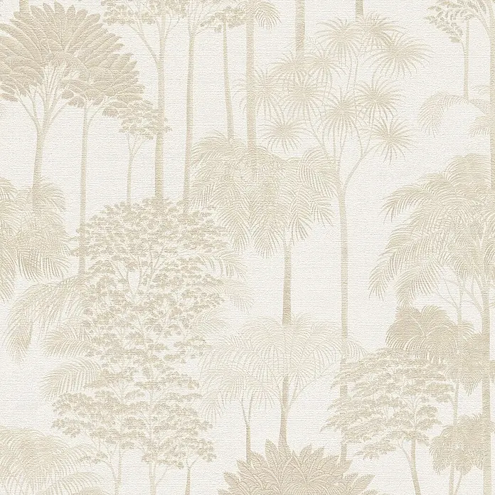 A.S. Création Cuba 2 Vliestapete Wald - Beige-Creme, Floral, 10,05 x 0,53 m - Strukturierte cremefarbene Tapete mit beigem Tropenwaldmuster aus Bäumen und Palmen.