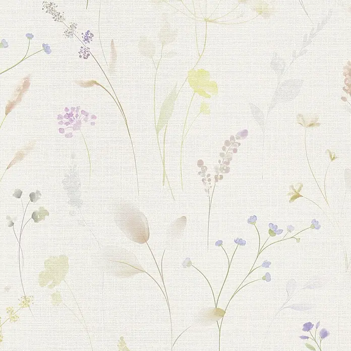 A.S. Création Pintwalls 3 Vliestapete Gräser - Weiß-Grün, Floral, 10,05 x 0,53 m - Hellbeige strukturierte Tapete mit zarten, durchscheinenden Pastellblumen- und Pflanzenmustern.