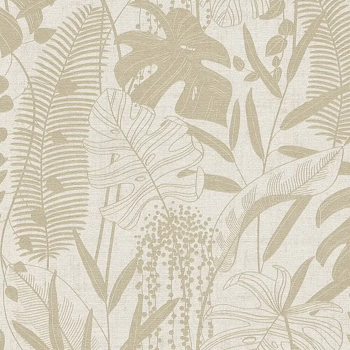 A.S. Création Cuba 2 Vliestapete Blätter - Beige-Creme, Floral, 10,05 x 0,53 m - Strukturierte Tapete mit beigem Tropenblattmuster.