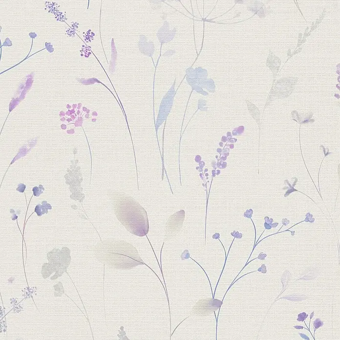 A.S. Création Pintwalls 3 Vliestapete Gräser - Weiß-Lila, Floral, 10,05 x 0,53 m - Zartes Aquarell-Wildblumenmuster in Lila und Blau.