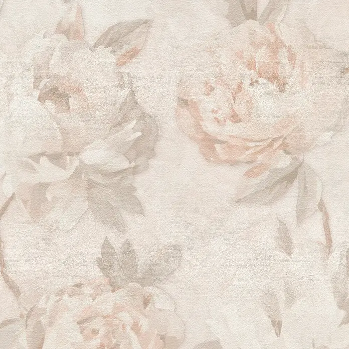 A.S. Création Pintwalls 3 Vliestapete Blüte - Creme-Orange, Floral, 10,05 x 0,53 m - Helle, strukturierte Tapete mit großem, weichem beige-rosa Pfingstrosenmuster.