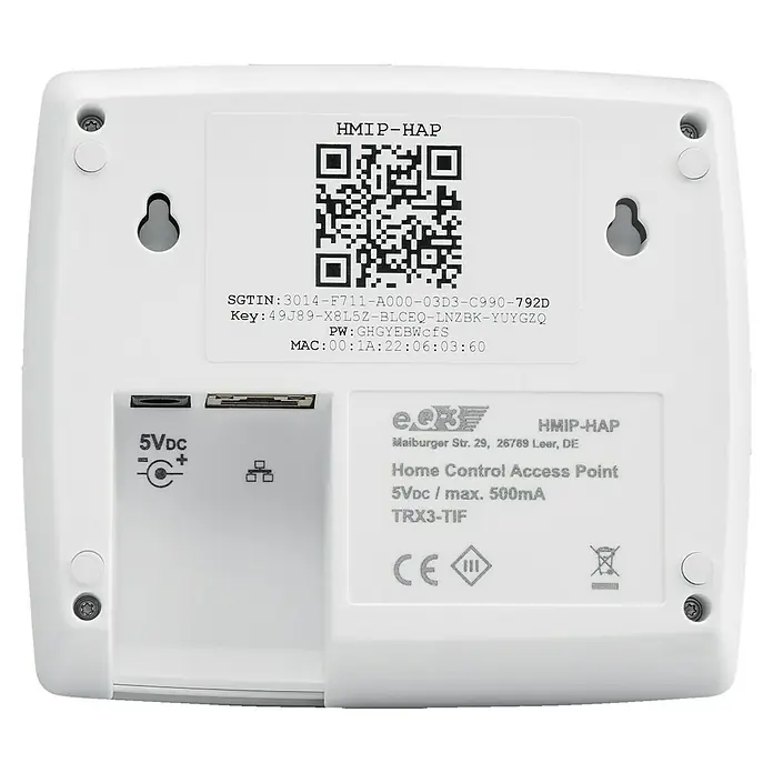 Homematic IP Steuerzentrale Access Point HmIP-HAP - Weiß, 11,8 x 10,4 x 2,6 cm, Funkfrequenz: 868 MHz - 869,4 MHz - Nahaufnahme eines HomeMatic IP Access Points, der die Konnektivität für Smart-Home-Geräte ermöglicht.