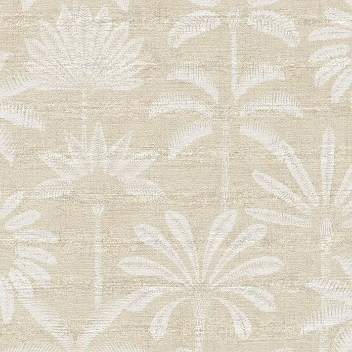 A.S. Création Cuba 2 Vliestapete Palmen II - Beige-Creme, Floral, 10,05 x 0,53 m - Beige-weiße Strukturtapete mit tropischem Palmenmuster.