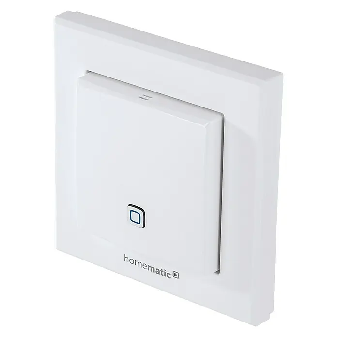 Homematic IP Funk-Temperatursensor HmIP-STH - Weiß, 20 x 86 x 86 mm, Batteriebetrieben - Nahaufnahme eines Homematic IP Wandsenders, der eine intelligente Steuerung von Smart-Home-Funktionen ermöglicht.