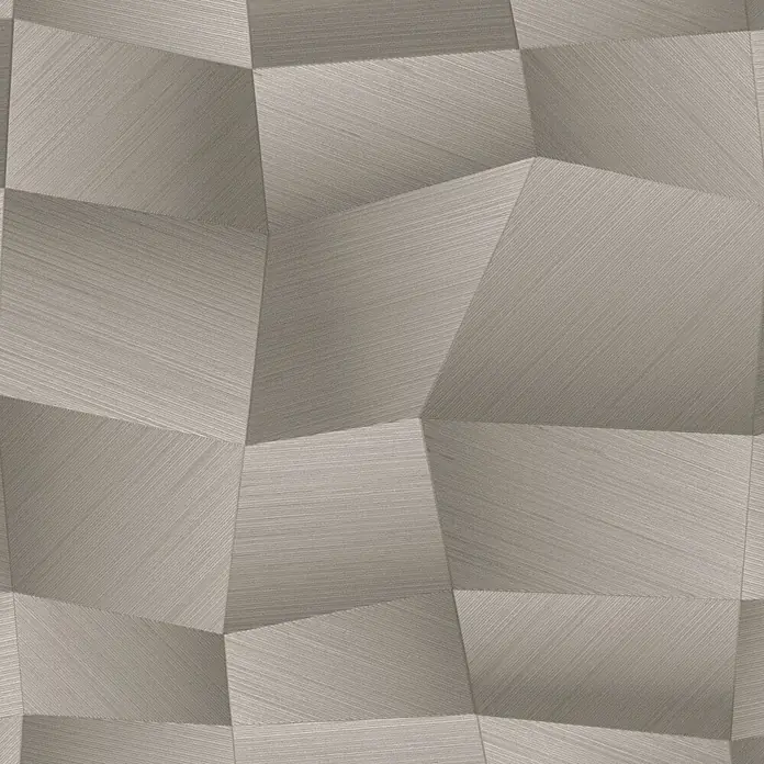 A.S. Création Metropolitan Stories Vibes & Styles Vliestapete Grafik I - Grau-Metallic, Grafisch, 10,05 x 0,53 m - Geometrisches Facettenmuster mit gebürsteter Metalltextur in hellem Taupe.