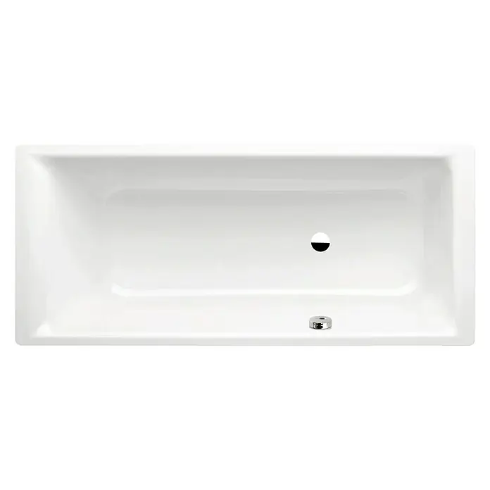 Kaldewei Badewanne Puro 657 - 180 x 80 cm, Stahl-Email, Alpinweiß - Draufsicht auf eine rechteckige, weiße Badewanne mit Abfluss und Überlauf.
