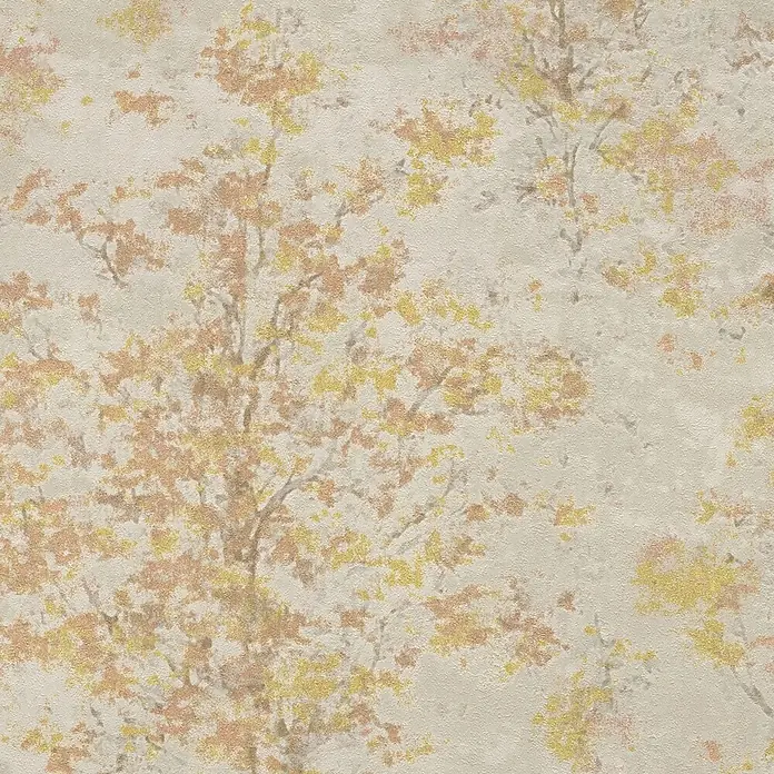 A.S. Création Metropolitan Stories Vibes & Styles Vliestapete Zweige - Beige-Grau, Floral, 10,05 x 0,53 m - Strukturierte Tapete mit stilisiertem Baummotiv und herbstfarbenen Blättern in Beige, Gelb und Orange.
