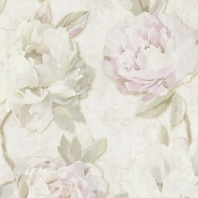 A.S. Création Pintwalls 3 Vliestapete Blüte - Creme-Grün, Floral, 10,05 x 0,53 m - Texturiertes Material mit zartem weiß-rosa Pfingstrosenmuster.