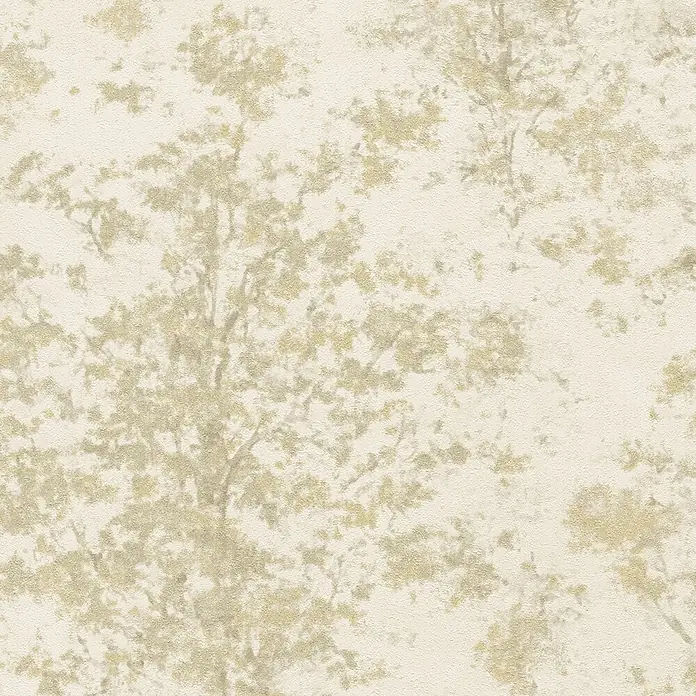A.S. Création Metropolitan Stories Vibes & Styles Vliestapete Zweige - Creme-Gelb, Floral, 10,05 x 0,53 m - Texturierte beigefarbene Tapete mit zarten goldenen Baummustern.
