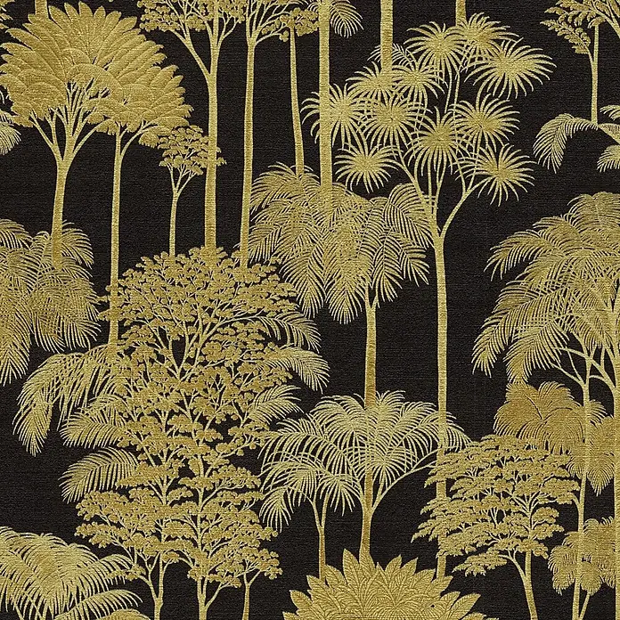 A.S. Création Cuba 2 Vliestapete Wald - Schwarz-Gold, Floral, 10,05 x 0,53 m - Texturierte Tapete mit goldenem Dschungellaubmuster auf dunklem Hintergrund.