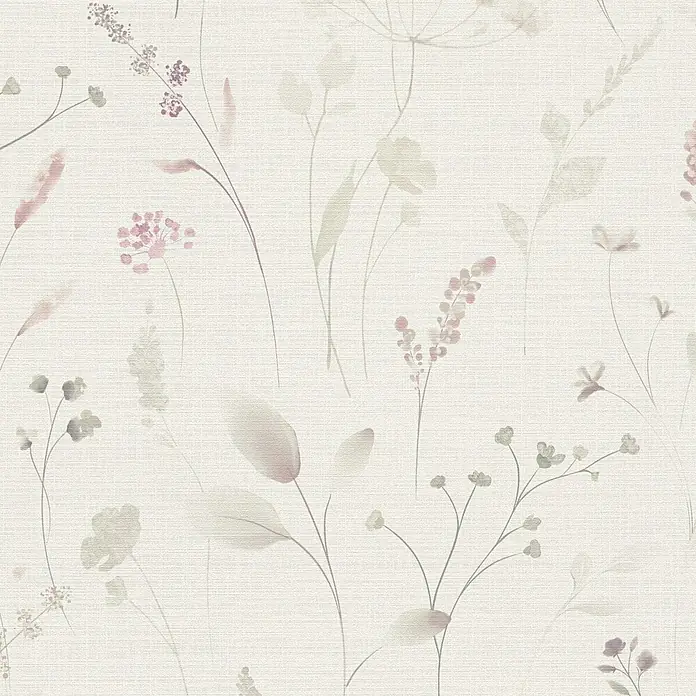 A.S. Création Pintwalls 3 Vliestapete Gräser - Weiß-Braun, Floral, 10,05 x 0,53 m - Nahtloses Muster zarter rosa und grüner Wildblumen.