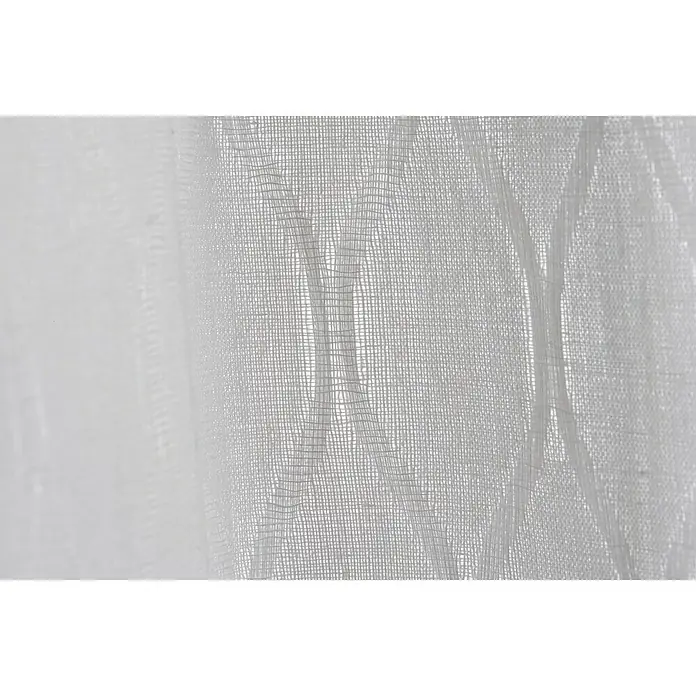 Elbersdrucke Schlaufenbandschal Home Time - 140 x 255 cm, 100 % Polyester, Weiß - Nahaufnahme eines weißen, transparenten Gardinenstoffs mit einem dezenten, geometrischen Muster für eine stilvolle Fensterdekoration.