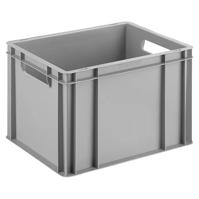 BAUHAUS Eurobox - 25 l, L x B x H: 40 x 30 x 27 cm, Grau - Graue stapelbare Kunststoffbox mit Griffen.