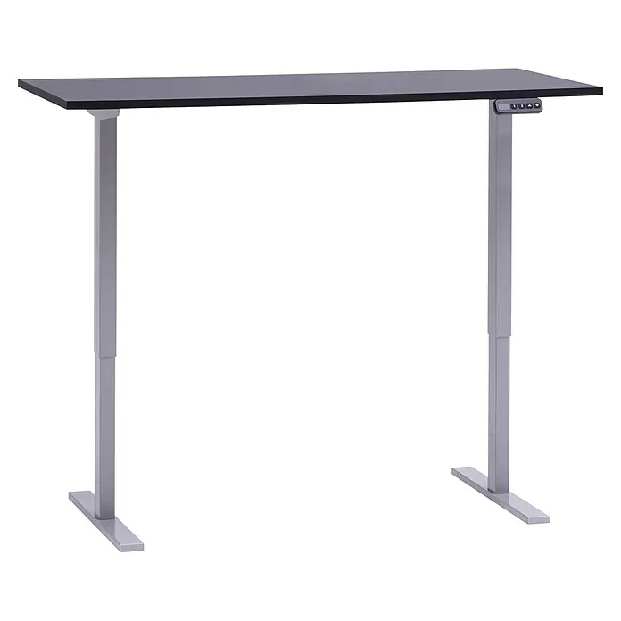 Schildmeyer Metz Schreibtisch elektrisch Höhenverstellbar - L x B: 60 x 138 cm, Höhenverstellung: 72,7 cm - 117,2 cm, Anthrazit - Verstellbarer Stehschreibtisch mit dunkelgrauer Tischplatte und silbernen Metallbeinen, inklusive Bedienfeld zur Höhenverstellung.