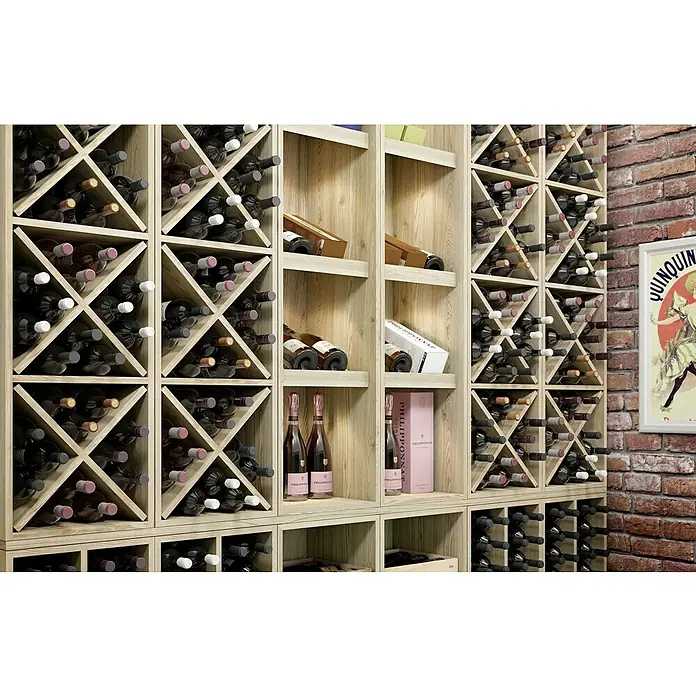 Astigarraga Dinamic Schubladenturm - 33 x 36,2 x 36,2 cm, Anzahl Schubladen: 3 Stk., Kiefernholz, Natur - Elegantes Weinregal mit Holzstruktur zur stilvollen Aufbewahrung von Weinflaschen und -kartons, passend zum Interieur.