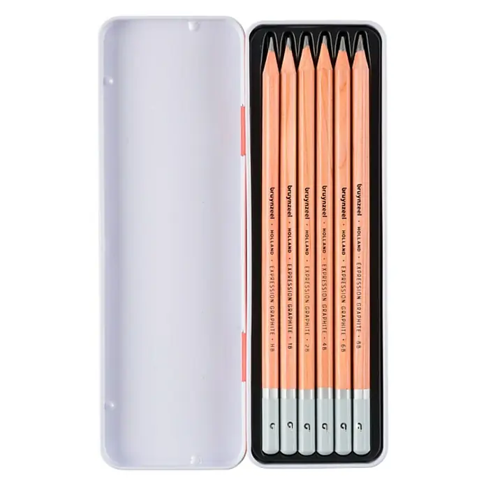 Talens Bruynzeel Set de lápices de grafito Expression - 6 pzs., Gris - Escritura creativa: juego de lápices Bruynzeel Expression Graphite con varias graduaciones de dureza, alojado en una elegante caja de metal.