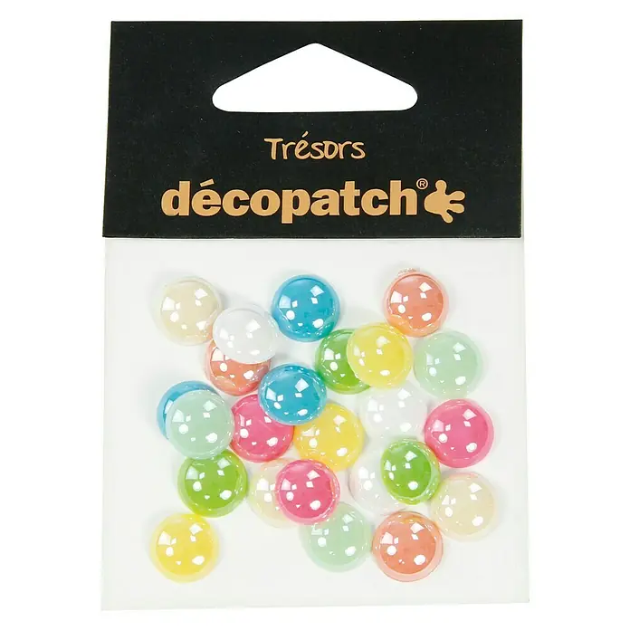 Décopatch Pieza decorativa Trésors Ronds de pastel - 24 ud., 1 x 2 cm - Un paquete de piedras del tesoro Décopatch en colores surtidos, perfecto para manualidades y decoraciones. Las piedras brillantes añaden un toque de elegancia.