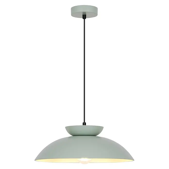 Alemar Lámpara colgante Idea - 60 W, Verde, E27 - Lámpara colgante verde menta con pantalla de cúpula minimalista y bombilla visible.